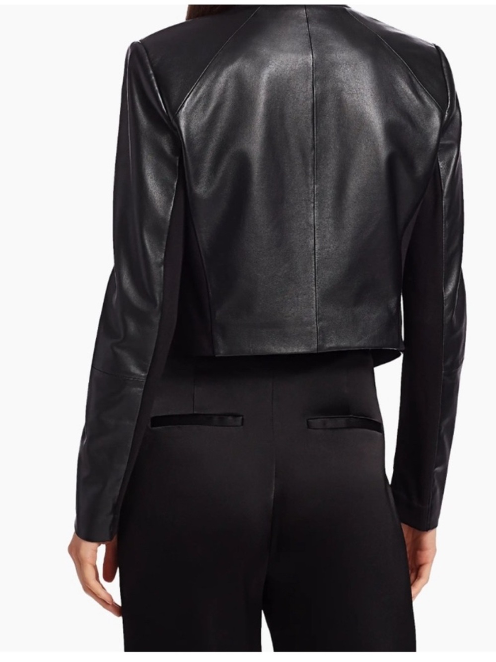 Alice + Olivia black open front Harvey Leather Blazer coat - Picture 2 of 6